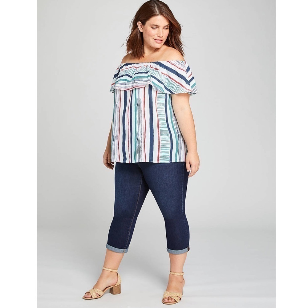Lane Bryant Striped Off-The-Shoulder Top 14/16 - Picture 3 of 7